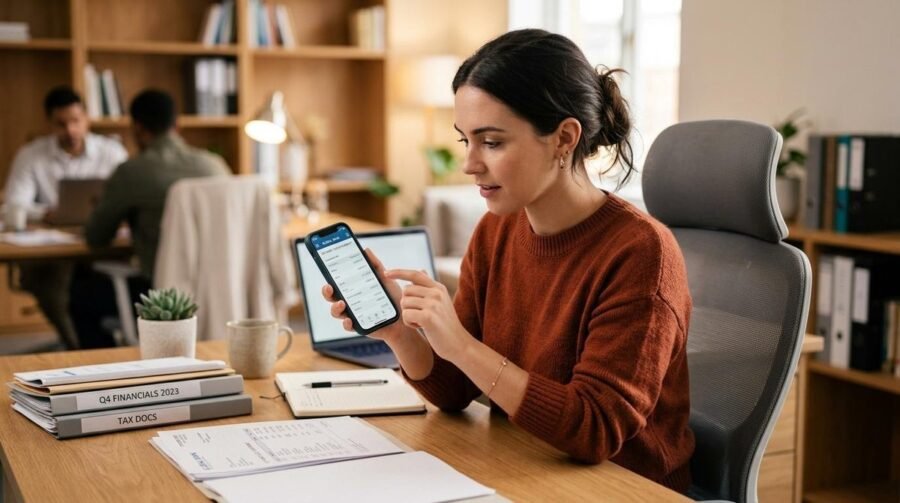 Pessoa analisando extrato bancário no celular para identificar taxas escondidas em serviços financeiros