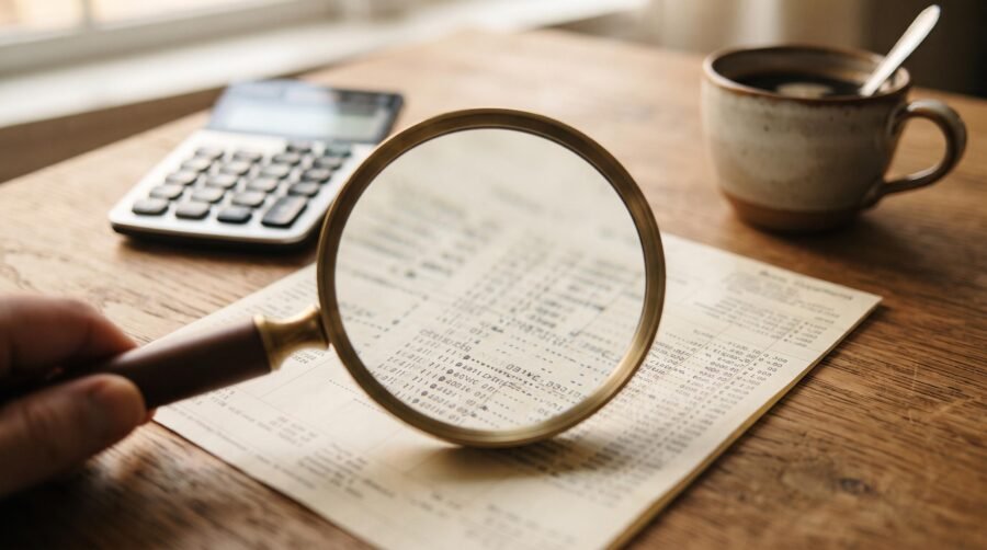 Pessoa analisando o extrato bancário no celular com atenção para identificar cobranças desconhecidas